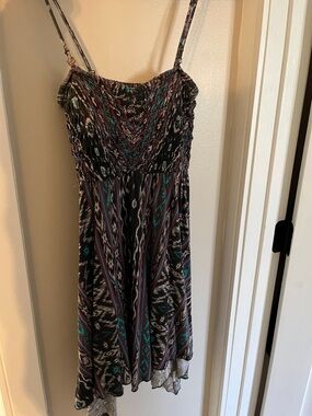 Billabong Black Teal and Burgundy Strapless Smocked Dress